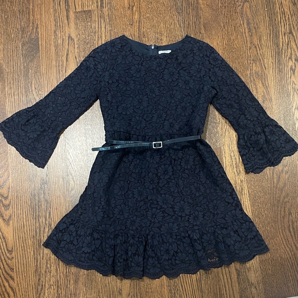 Mayoral Elegant Navy Blue Size 12 Girls Lace Dress with Belt